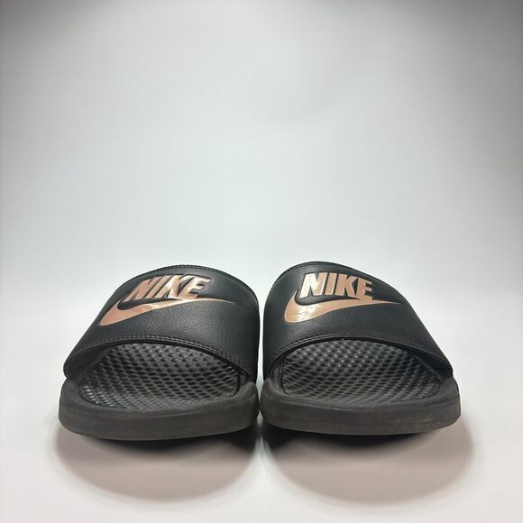 Nike Benassi JDI Black Rose Gold Open Toe Slip On Slides Sandals Women's Size 8 - Picture 3 of 9